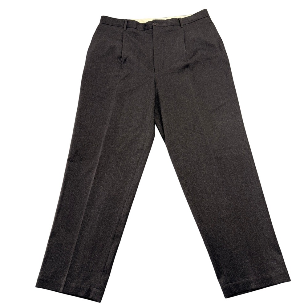111 State Mens Wool Lycra Pleated Dress Pants Charcoal Gray 38x32 Made in Canada